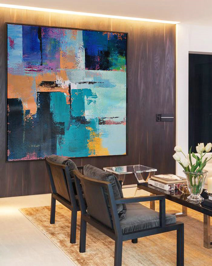 Handmade Painting Large Abstract Art,Oversized Palette Knife Painting Contemporary Art On Canvas,Hand-Painted Contemporary Art,Blue,Purple,Green,Yellow,Orange.etc